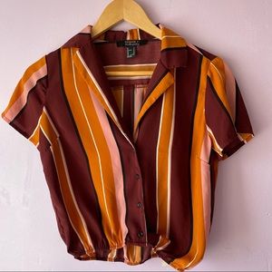 Forever 21 Retro 70s Collared Crop Top with Cinched bottom